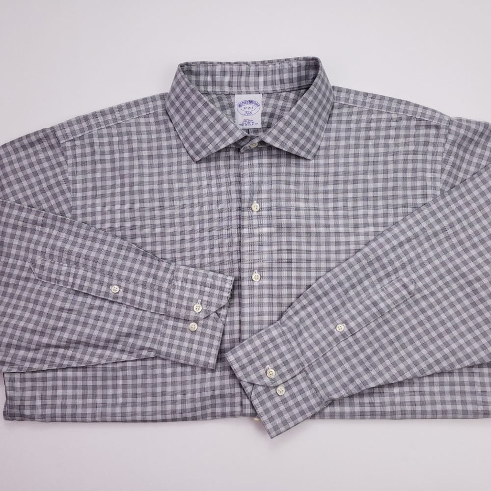 Brooks Brothers Slim Fit Shirt 17 32/33 Gray Check - Picture 8 of 8